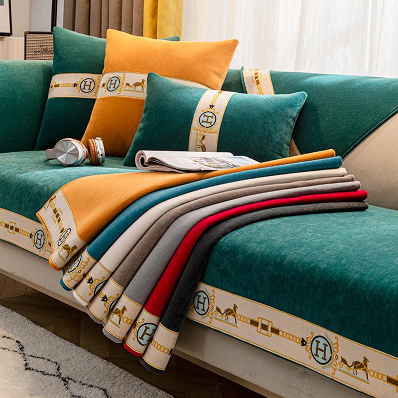 Leichter Luxus-Stil, neuer Sofakissenbezug aus Chenille-Leder, für alle Jahreszeiten, universell, rutschfest, schlicht, modern, für den Sommer