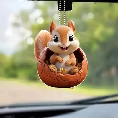 Nová akrylová roztomilá veverka Automobil Závěsný Ornament Klíčenka Dekorace batoh Přívěsek Vánoční dárek k výročí 2D dekorace
