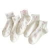 White Socks for Women, Summer Bow Flower Short Socks, Trendy Breathable Boat Socks, Cotton Sweat-absorbing Women's Socks