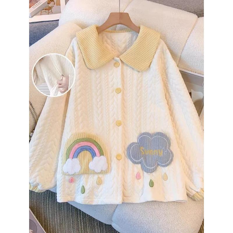 Korean Autumn Style Winter Thicken Women Pajamas Sets Korean Loose Cartoon Pijamas Femme Sleepwear Soft Warm Kawaii Pijama Set