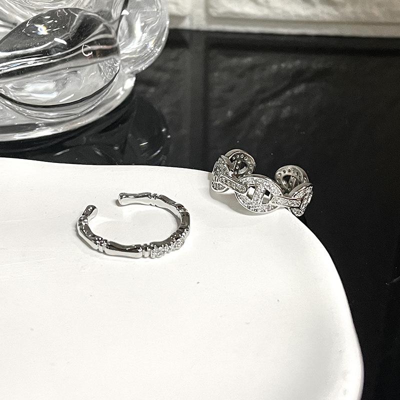 Pig Nose Bamboo Stacked Ring Full Of Diamonds Zircon French Niche Design Sense Light Luxury High Sense Open Ring Woman