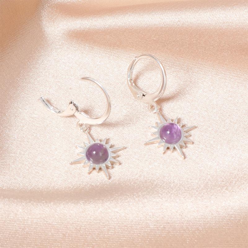 Light Luxury Style Stainless Steel Hoop Earrings Inlaid with Natural Stone Ins Women's Sun Flower Earrings