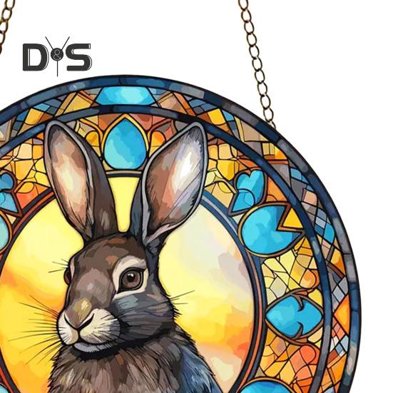 Osteranhänger zum Aufhängen, Dekoration mit Umhängeband, einfach aufzuhängen, Kaninchenmuster-Design, breite Anwendung, Fenster-Acryl-Anhänger