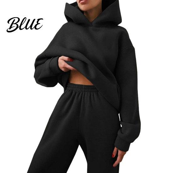 Hooded Top Trousers Solid Color Tracksuit Suit Winter Fall Set Women Hoodie Pants Loose Soft