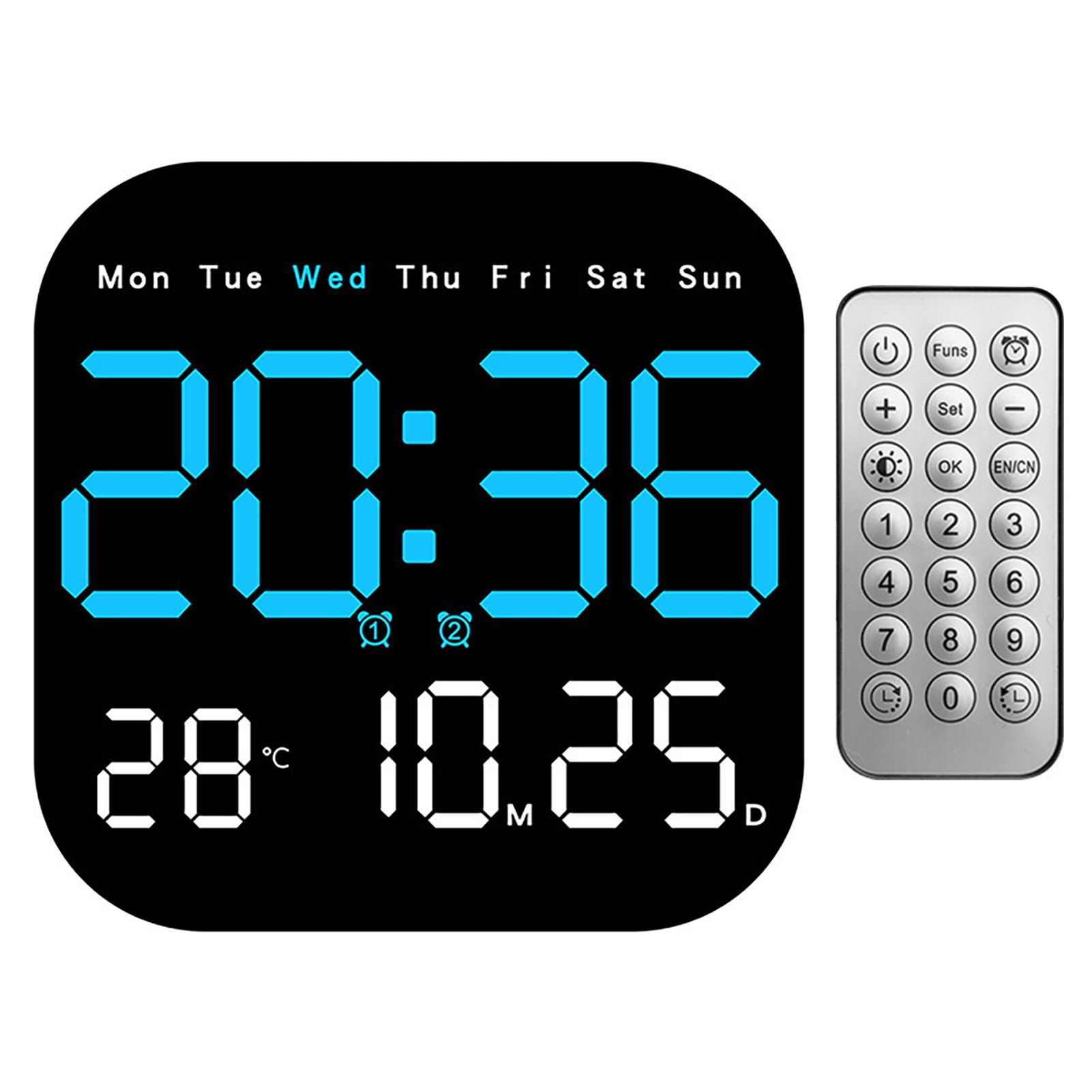 LED Large Digital Wall Clock With Remote Control Remote Temperature Date Week Display Digital Clock Multi-Function Display