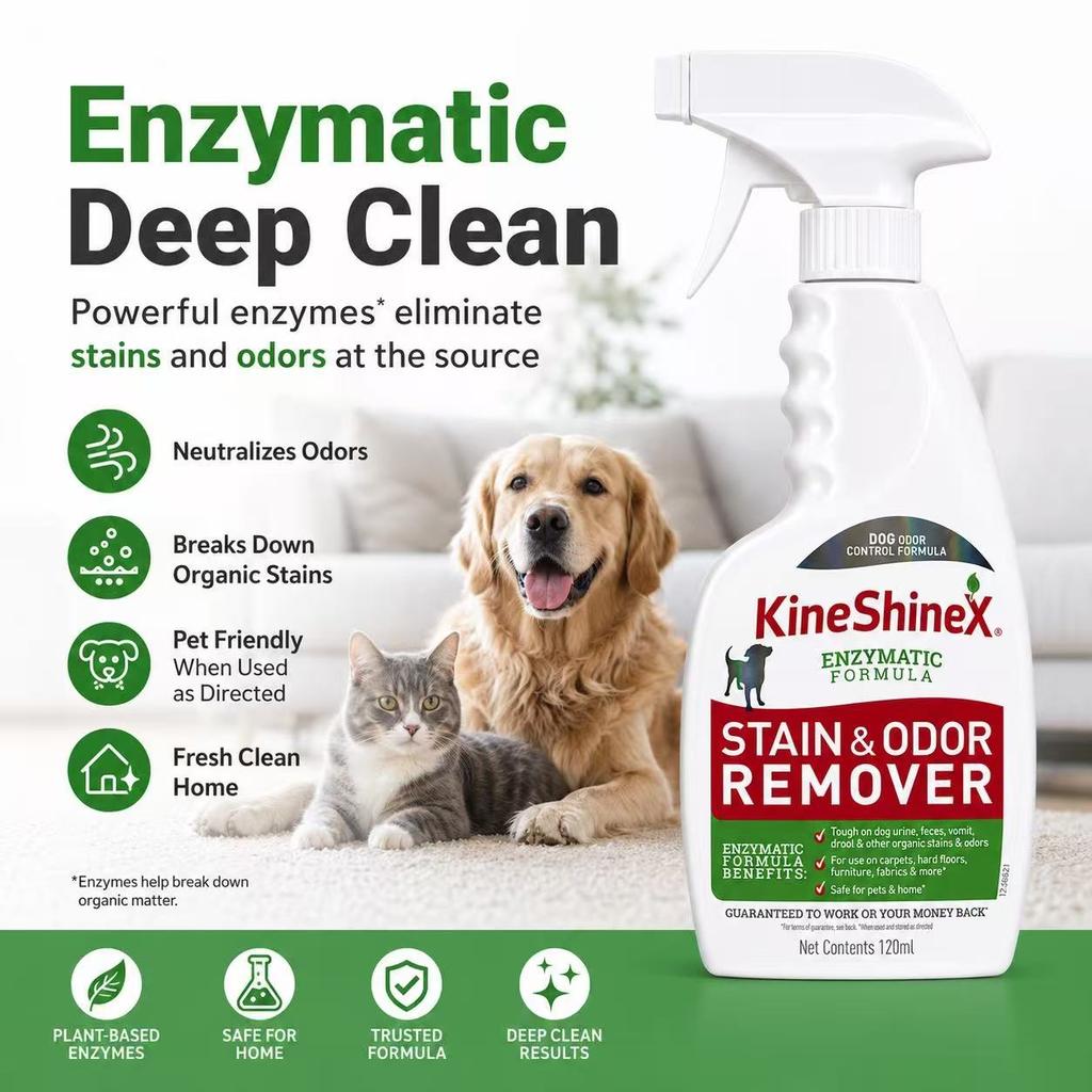 KAUFE 1 ERHALTE 2 GRATIS KineShineX Haustier-Enzym-Urin- & Geruchsreiniger-Spray - Aktiver enzymatischer Fleckenentferner & Geruchsneutralisierer für Hunde & Katzen