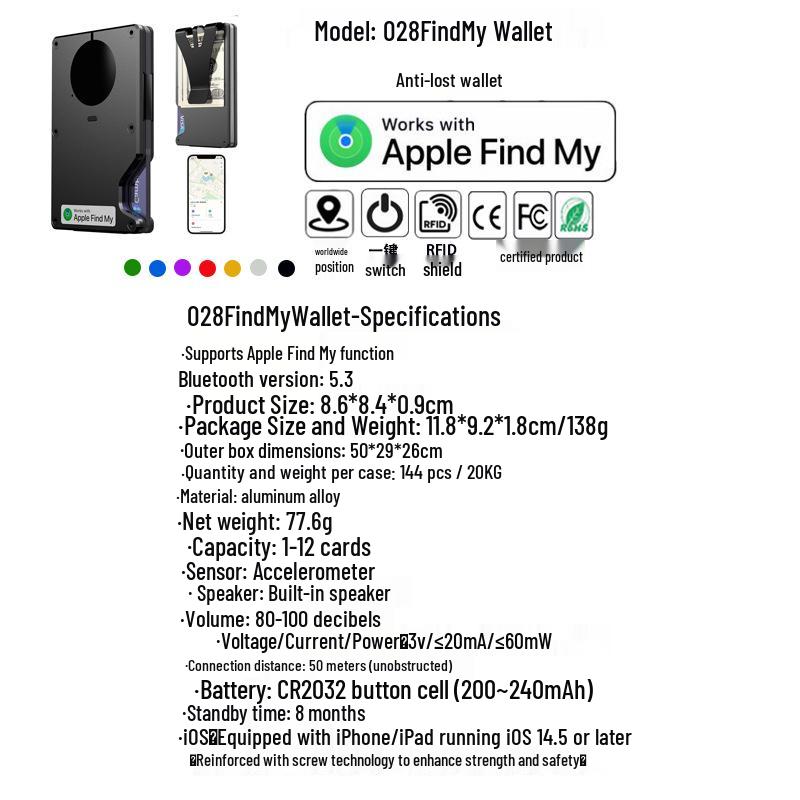 Wallet with Built-in Apple Find My AirTag Tracker and RFID Anti-theft Protection