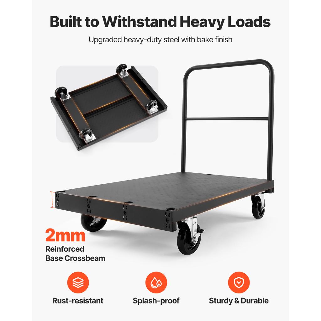 SucceBuy Drywall Cart Dolly 1800 lbs Load Capacity 2-in-1 Steel Panel with Casters Platform Truck with Handrails for Factory