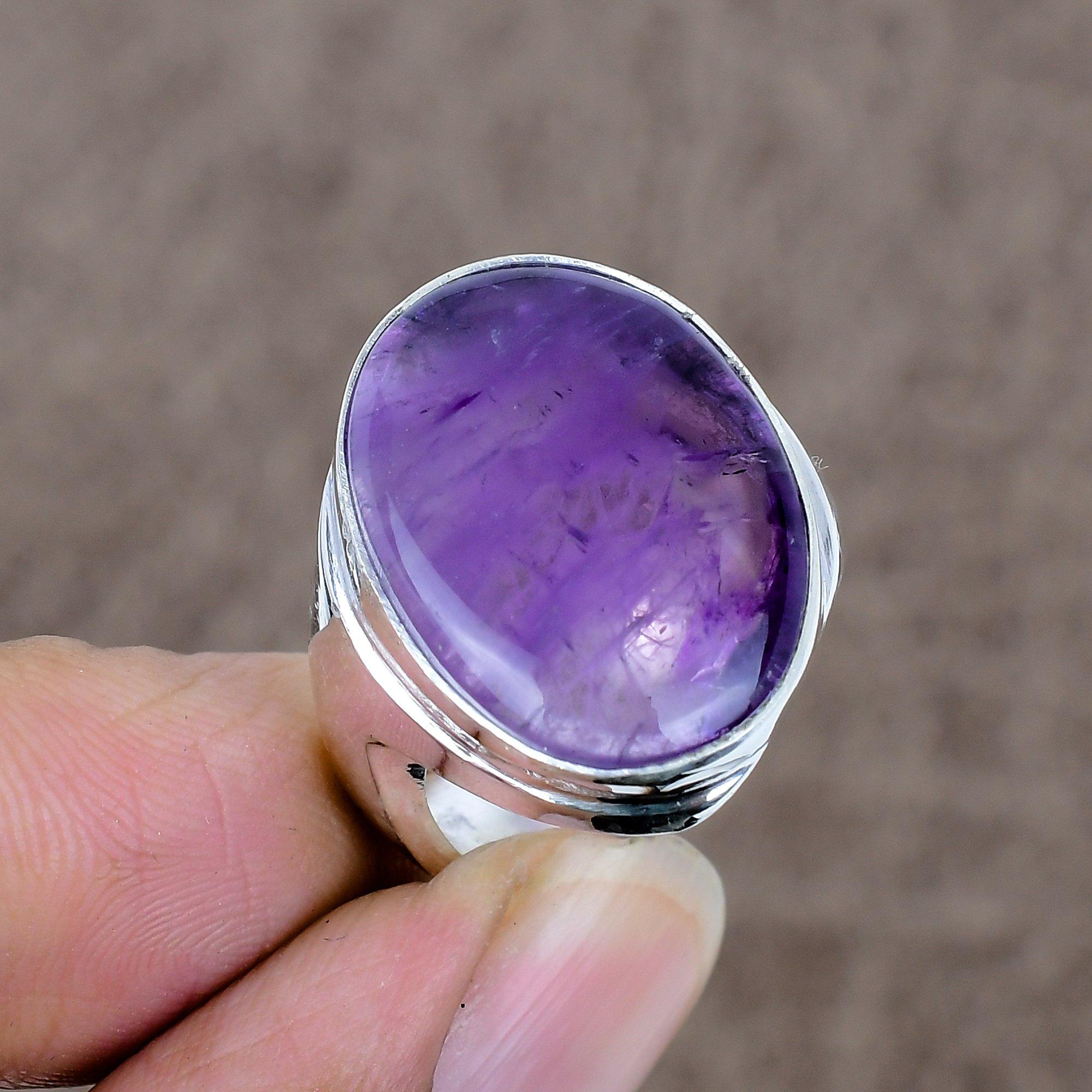 

Sage Amethyst Genstone Handmade 925 Sterling Silver Jewelry Ring Size 9 KKG-546