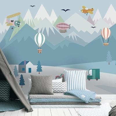 Carta da parati murale 3D Blu Carino Cartone Animato Palloncino Aeroplano Auto Affresco Sfondo Camera da Letto Bambini Murale Parete