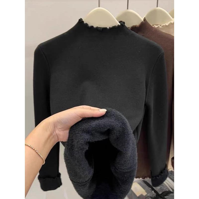 Pull tricoté à manches longues pour femme, automne-hiver, col mi-haut, en peluche, décontracté, en velours, élégant, coupe ajustée, tricot 25276