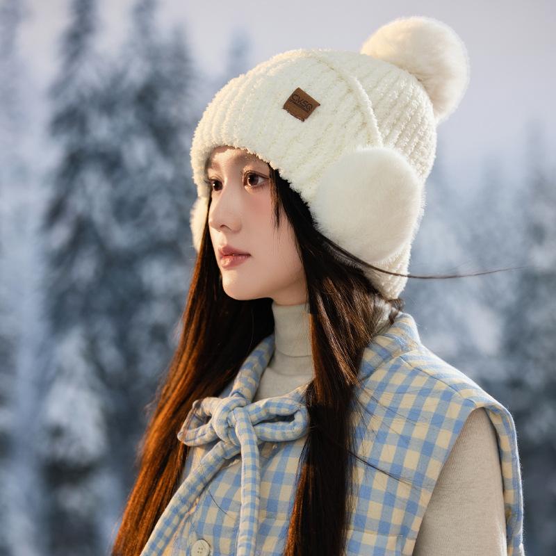 Solid Color Versatile Outdoor Casual Earphones Bag Ear Protection Hat Autumn and Winter Thick Plush Hat Fashionable British Style Warm Hat New