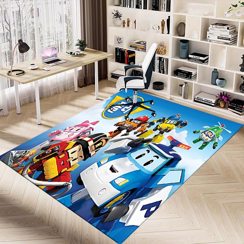 1pc Robocar Poli Adventure Carpet for Playroom Bedroom Living Room Sofa Home Decor,kids Game Area Rug Non-slip Floor Mat Y730154