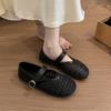 2025 Women's Mary Jane Shoes Round Toe Flat Sole One-length Strip Mesh Woven Hollow Shoes French Retro Summer Breathable Sandals
