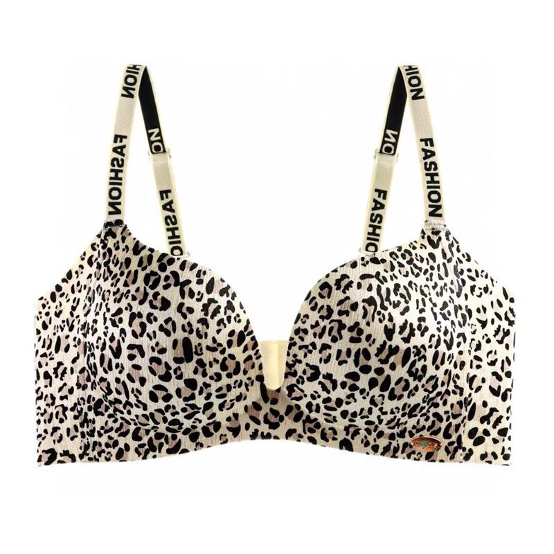 Women's Sexy Leopard Print Push-Up Wirefree Lingerie Set - Adjustable for Comfort 