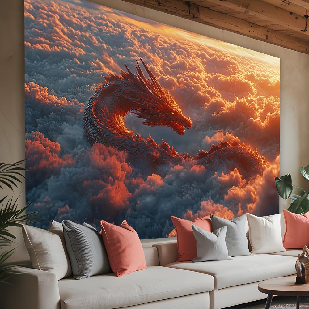 Majestic Dragon in the Clouds Tapestry Perfect for Adding Fantasy and Dramatic Style to Any Room Decor Ideal for Home Use