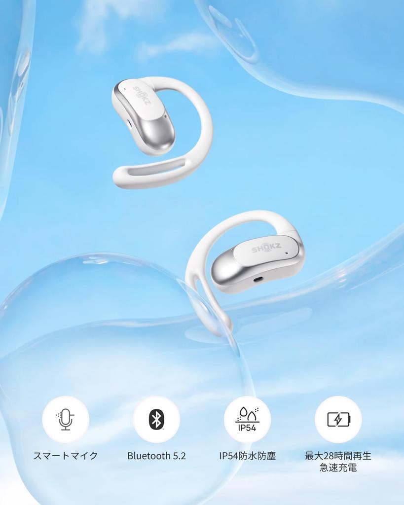 Shokz OpenFit Air Open Ear Headphones, Completely Earphones, Bluetooth5.2, IP54 Water Resistance, Fast Charging, Hands-free Calling, In 2024, White