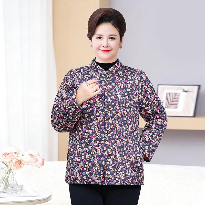 Extra Warm Plus Size Mom's Fleece-Lined Cotton Jacket for Middle-Aged and Elderly Women
