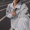Men's Gray Retro Patchwork Striped Long Sleeve Polo Hoodie