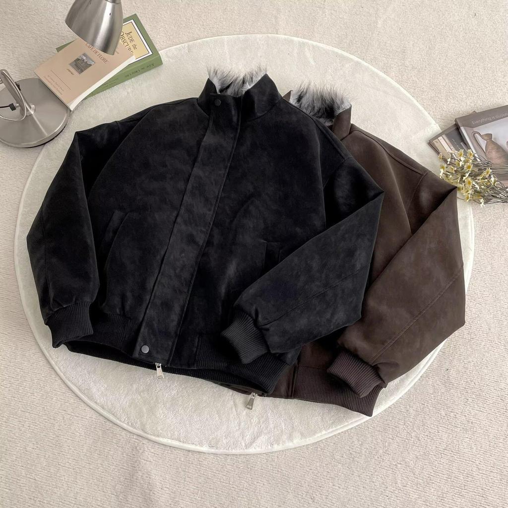 Unisex Punk Style High Collar Mountain Eagle Cotton Jacket - Winter Loose Fit with Fur Collar