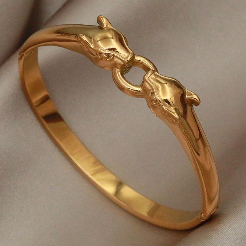 

Stainless Steel Metal Crystal Leopard Open Bangles&bracelets for Women Fashion Brand Jewelry Animal Bangles Accessories