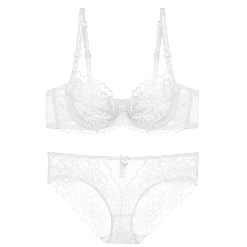 

Французский ультратонкий кружевной комплект бюстгальтера: Предотвращающий провисание, Большой размер, Минимизирующий эффект 80C белый