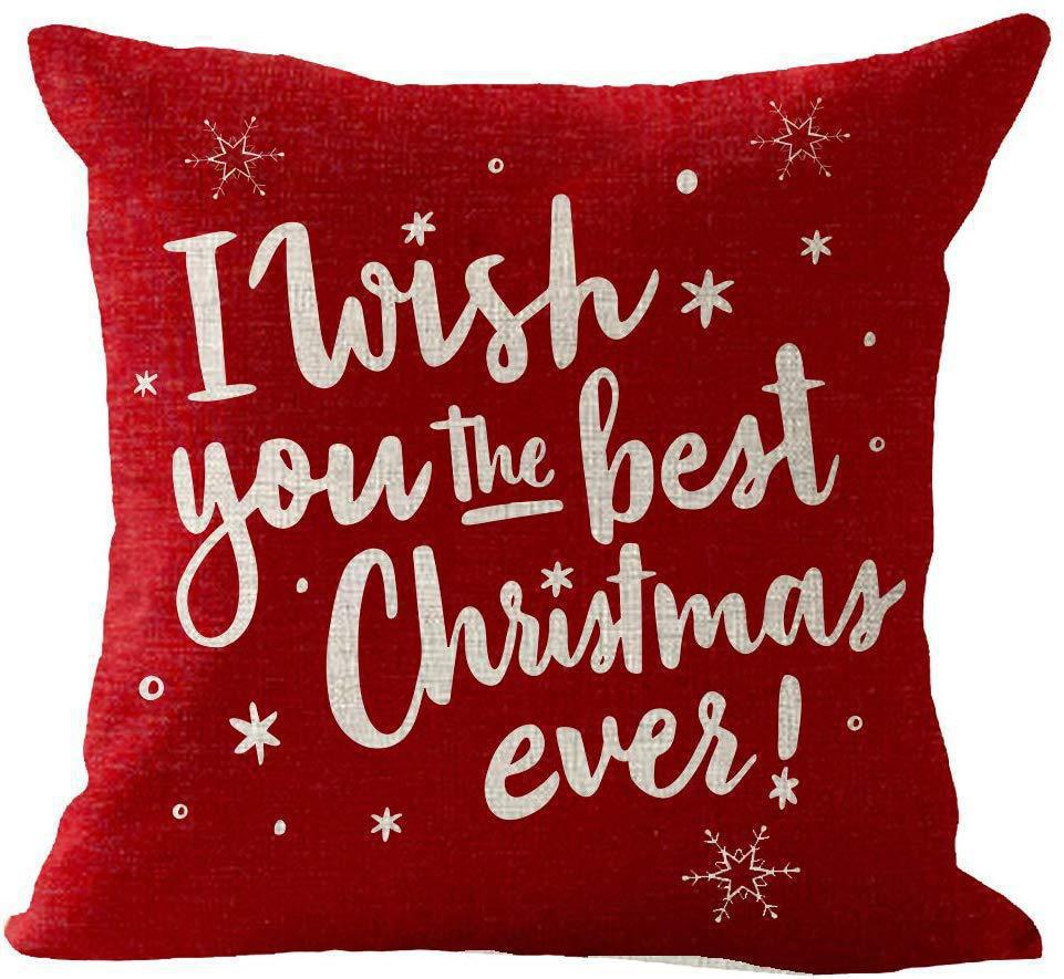 Red Plaid Sofa Linen Christmas Pillow Cover Reindeer Snowflake Home Cushion Cover