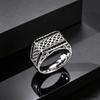 Unique Geometric Patterned Stainless Steel Ring Inlaid Black Zircon Chunky Rings for Men Charm Fashion Finger Jewelry Size 7-12