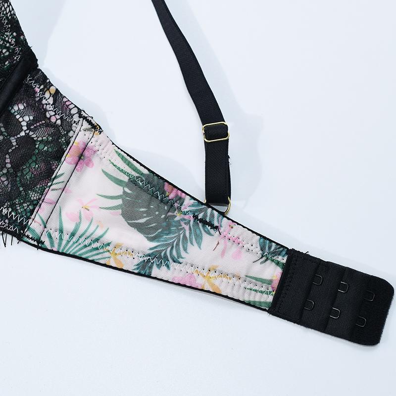 DKGEA Sexy undertøyssett tykke kvinner push up bh utskrift blonder dameundertøy