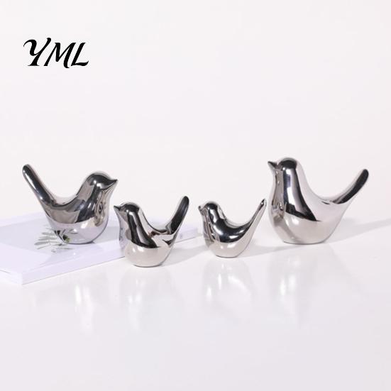 Smooth Electroplated Bird Figurine Modern Ceramic Figurines, Gold & Silver Home Decor, Minimalist Artistic Tabletop Ornament Abstract Animal