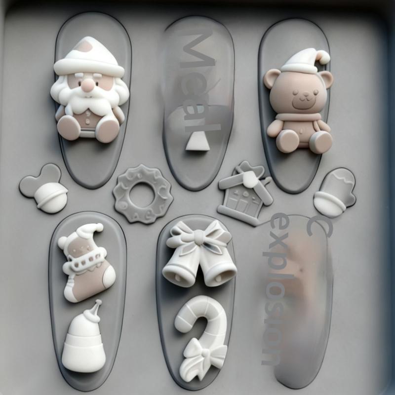 1Pcs Diy Transparent Manicure Decor Templates Christmas Tree Snowman Gingerbread Man 3D Nail Art Silicone Molds