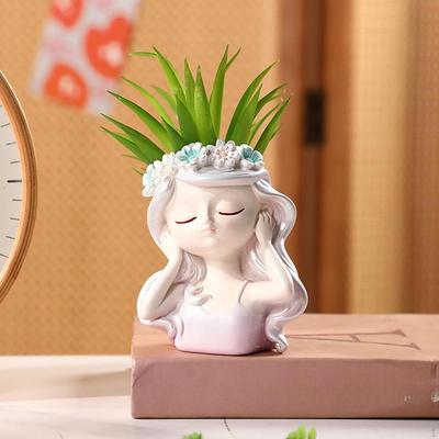 Fee Kopf Blumentopf Dekorative Vase Kreative Decor Cartoon Harz Ornament Mädchen Gesicht Blume Pflanzer