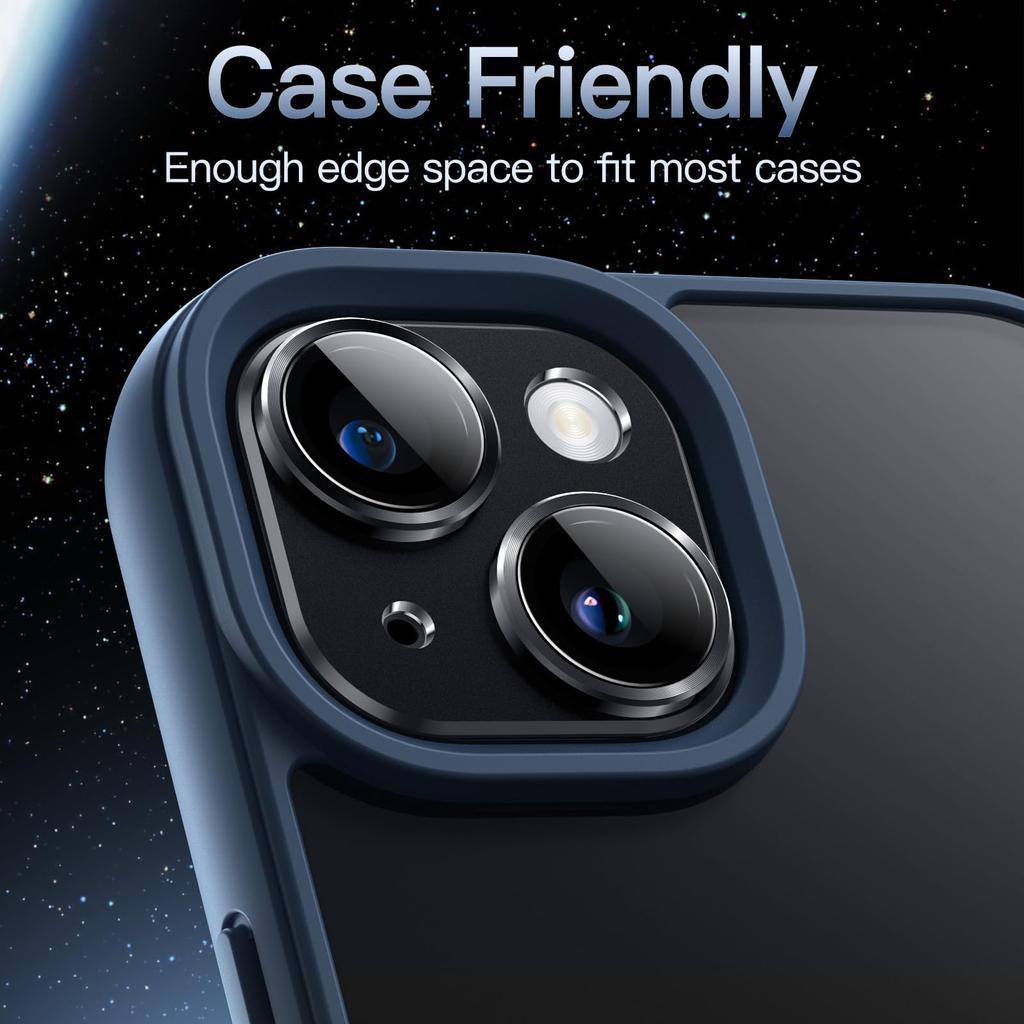 JEDirect Camera Lens Film for iPhone 15 15 Plus Inch Full Protection 9H Tempered Glass Ring Cover Matte Metal Plate No Interference with Case 1 Piece