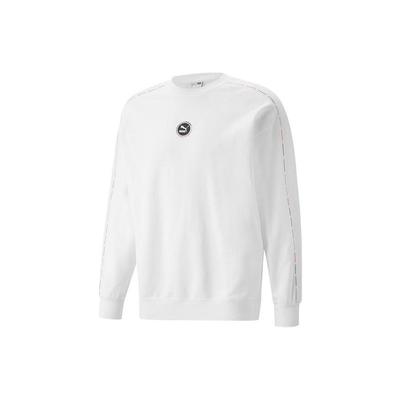 Puma Solid Color Logo Print Crew Neck Sweatshirt Unisex Tops White 535382-02