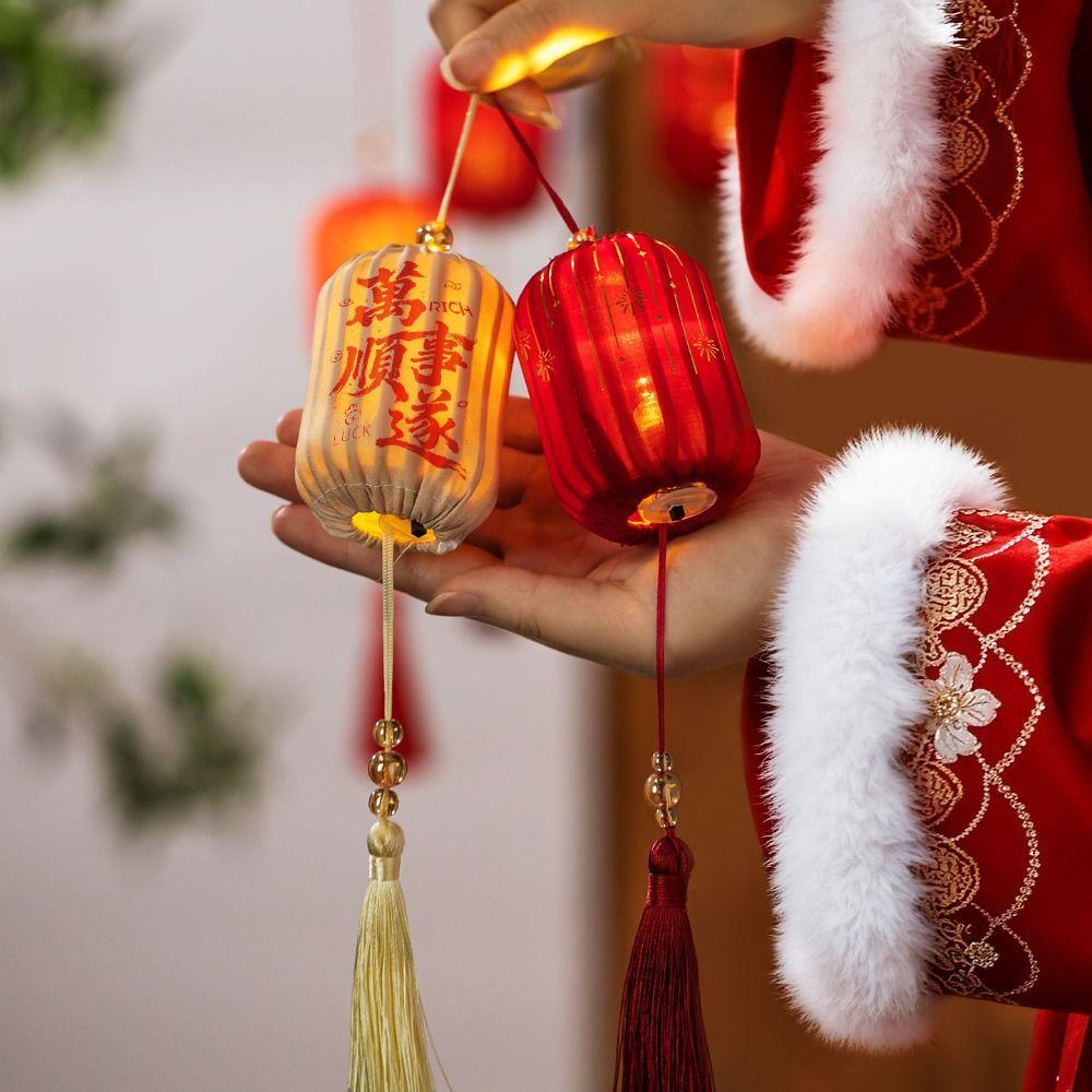 Fu 2026 Horse Year New Year Lantern Red Chinese Style Handheld Lantern Tassel Glowing Lantern Hanging Ornament Outdoor Decor