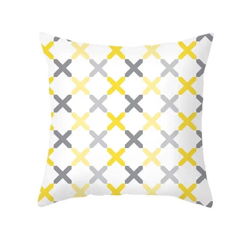 Geometric Yellow Gray Print Pillow Cover Pillowcase Living Room Bedroom Sofa Car Home Decor Pillowcase 45*45Cm