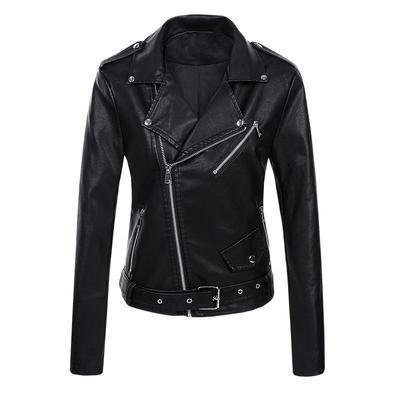 2022 Women's Short PU Leather Motorcycle Jacket - Spring/Autumn Fashion