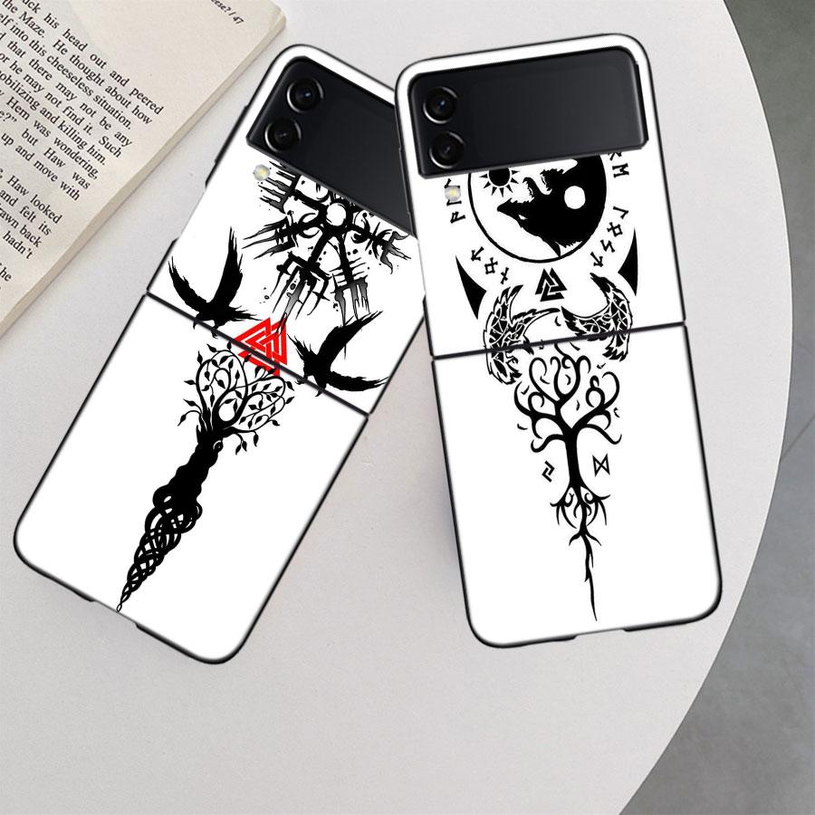 Nordic Norse Phone Case For Samsung Z Flip 7 6 5G Galaxy Z Flip 5 4 3 Black Hard Cell Cover Luxury PC Shell Coque
