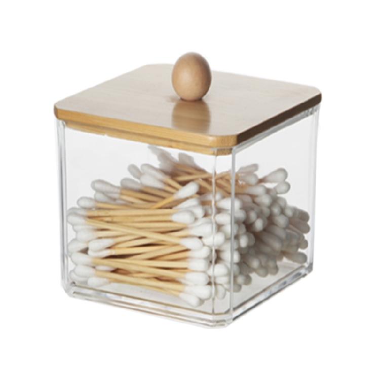 Qtip Holder Dispenser with Bamboo Lid Cotton Ball Pads Swabs Holder Jar Bathroom