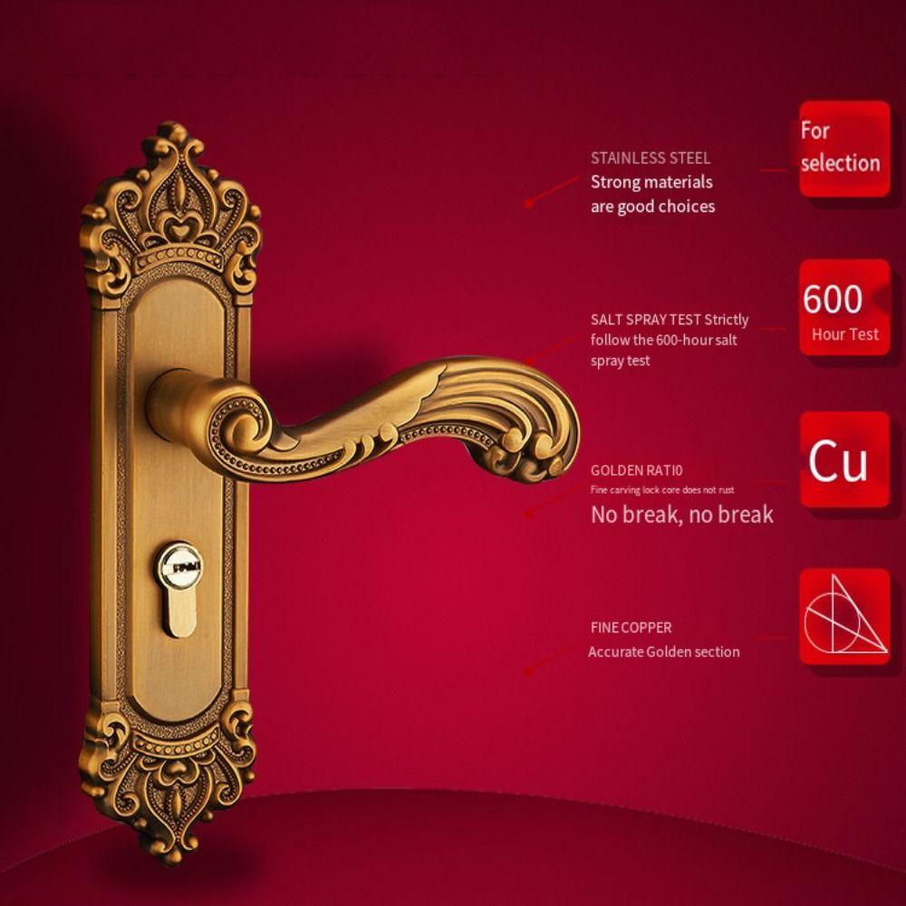 Anti-theft Door Handle Locks Set Vintage Interior Door Knobs Retro Security Lock Bedroom