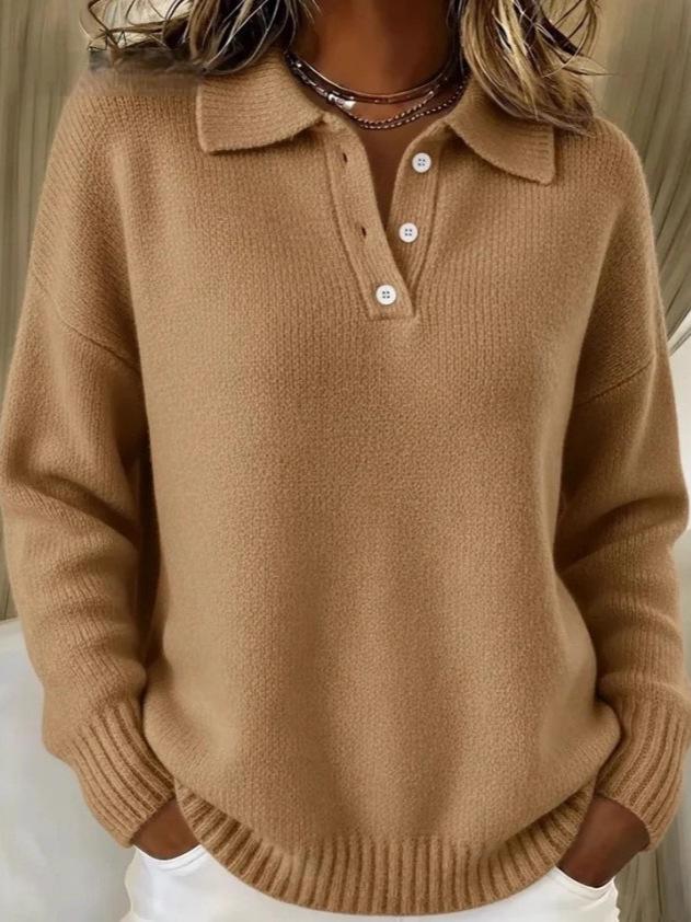 European & American Women's Loose Lapel Long Sleeve Sweater - Autumn/Winter 2025 Collection