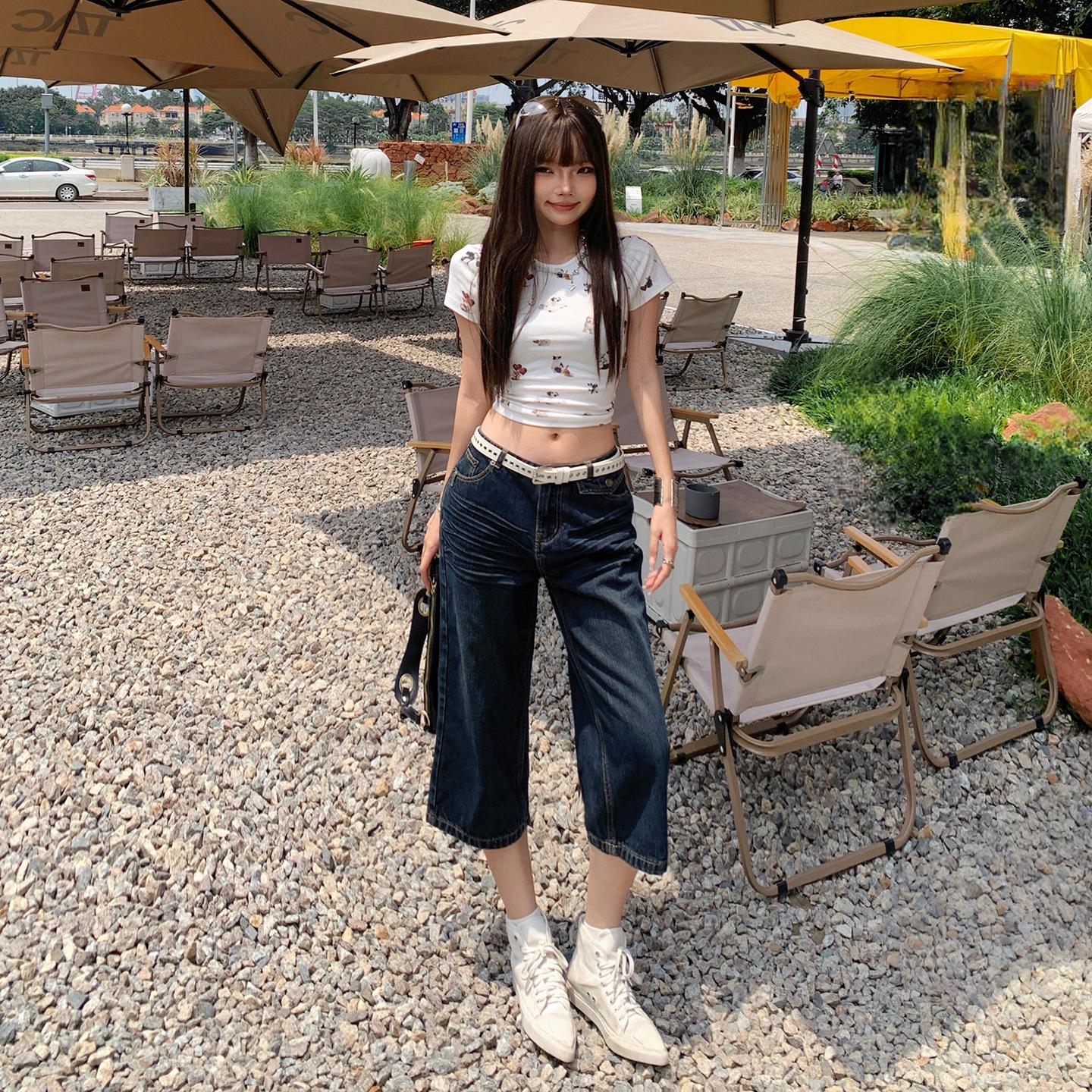 

Spicy Girl Low-Rise Cropped Jeans - Autumn 2025 Petite Fit, Slimming Straight-Leg Style for Women. XS