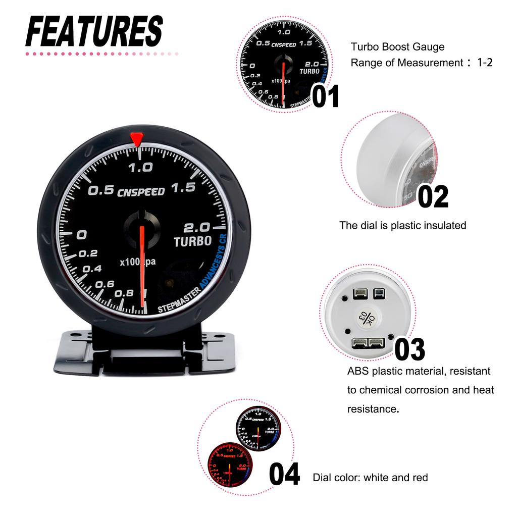 CNSPEED 60MM Car Turbo Boost gauge + Adjustable Turbo Boost Controller Kit 1-30 PSI IN-CABIN Car Gauge Car Meter