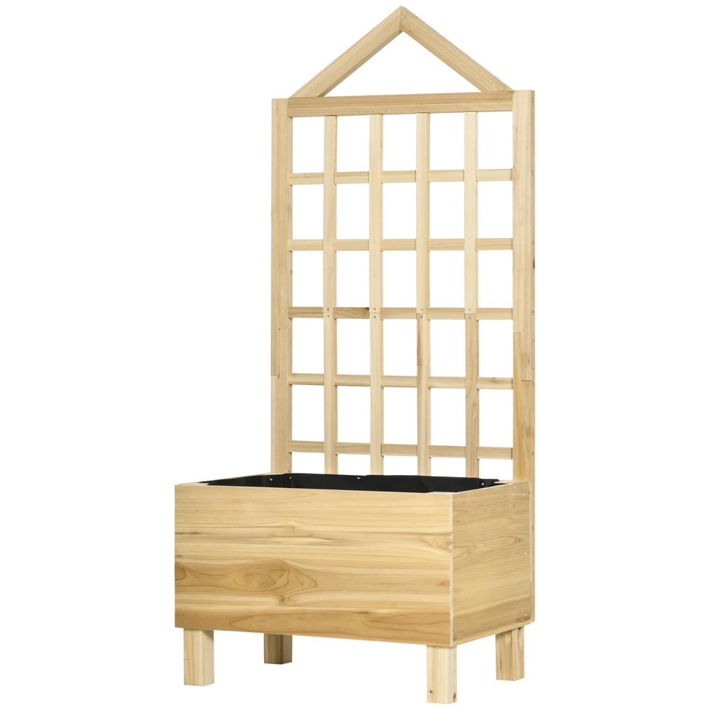 Garden Planters with Trellis for Vine Climbing, Distressed Wooden Raised Beds, 90x43x150cm, Natural Tone