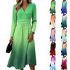 Women's Gradient Print Long Sleeve V-Neck Dress with Pockets Casual Fashionable