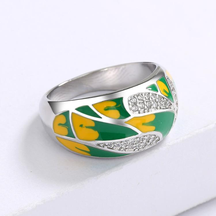 Pastoral Enamel Zircon Ring Women'S Green Mori Elegant Women'S Ring Diamond Ring