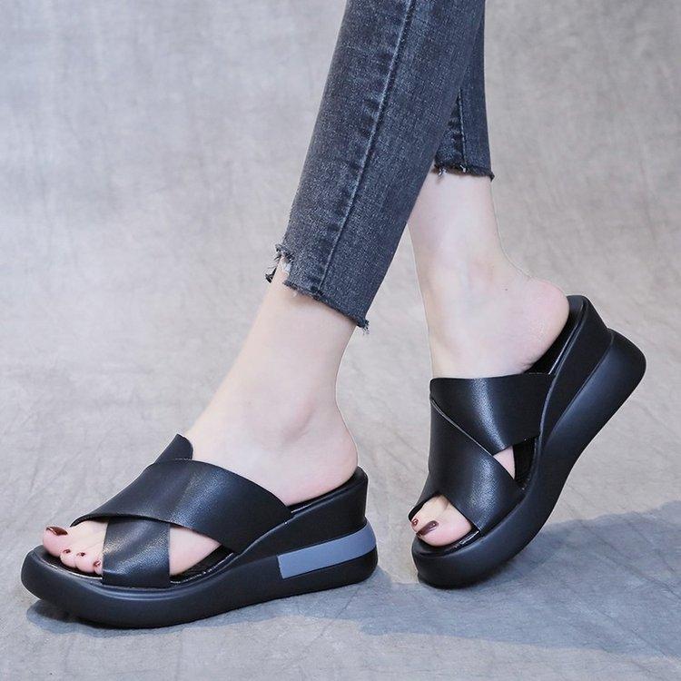 New women's fashion versatile thick bottom heightening sandals - hollow breathable comfortable arch support non-slip wear casual sports muffin shoes