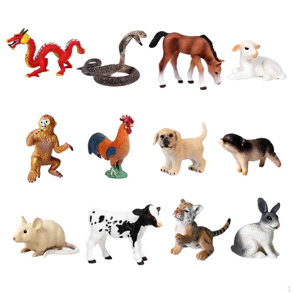 12 Pieces Animals Model Jungle and Zoo Figurines Lifelike Craft Educational Learning Toys