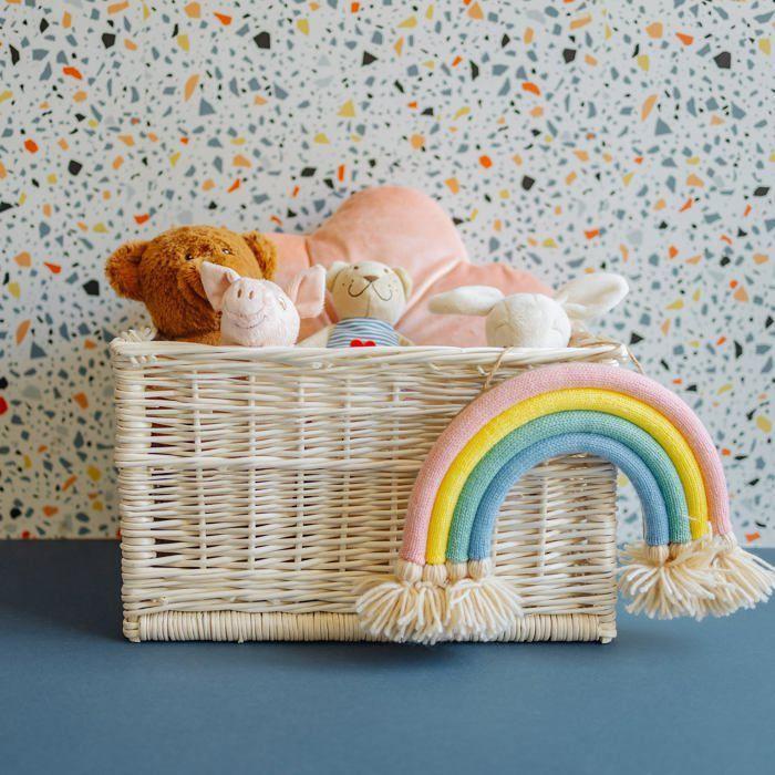 Panier de rangement - CREATIVE HOME - Rectangulaire 40x30x24 cm - Blanc - Osier naturel - Poignées, 5 kg