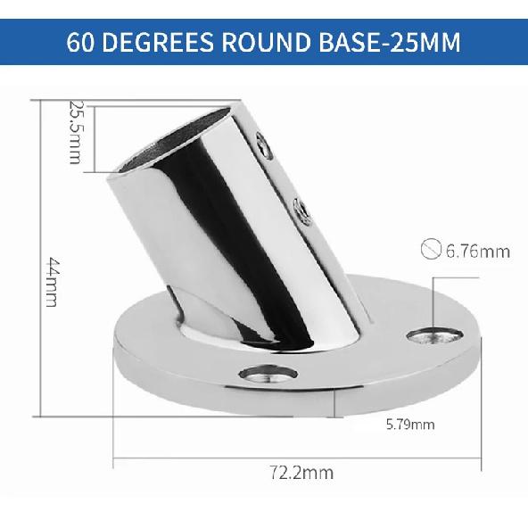 25mm 30 45 60 90 Degrees Mount Pipe Stanchion Stainless Steel Boat Handrail Fittings Stanchion Round Base 60degree 25mm